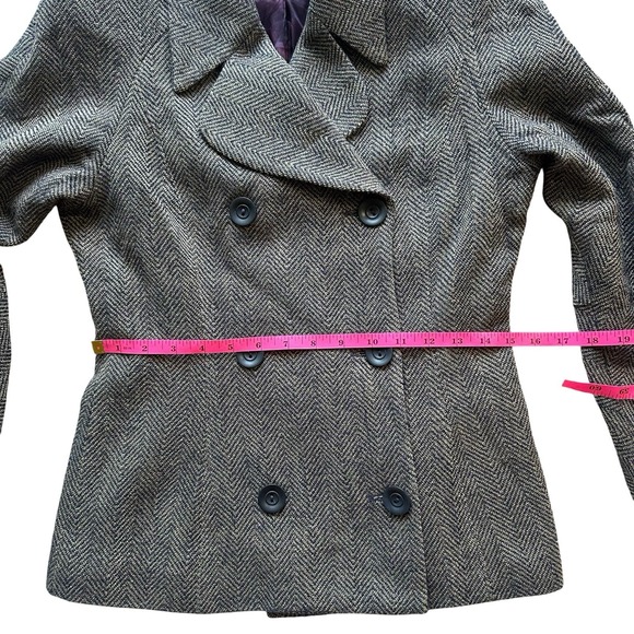 VTG Casual Corner Wool Herringbone Academia Blazer Woman 4 Double‎ Breasted Gray - Picture 7 of 10